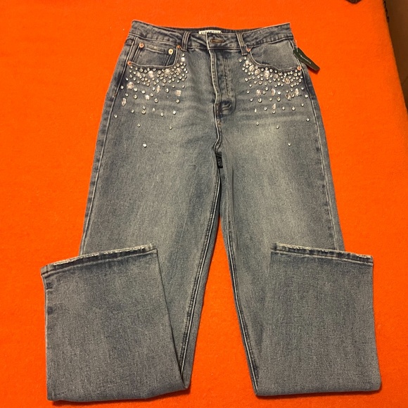Signature8 (sold by Simons) rhinestones straight-leg high waist jeans NWT - Picture 2 of 11